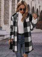 Plaid Collared Neck Coat with Pockets - Guy Christopher