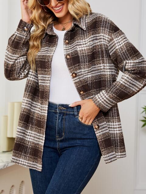 Plaid Collared Shirt Jacket - Guy Christopher