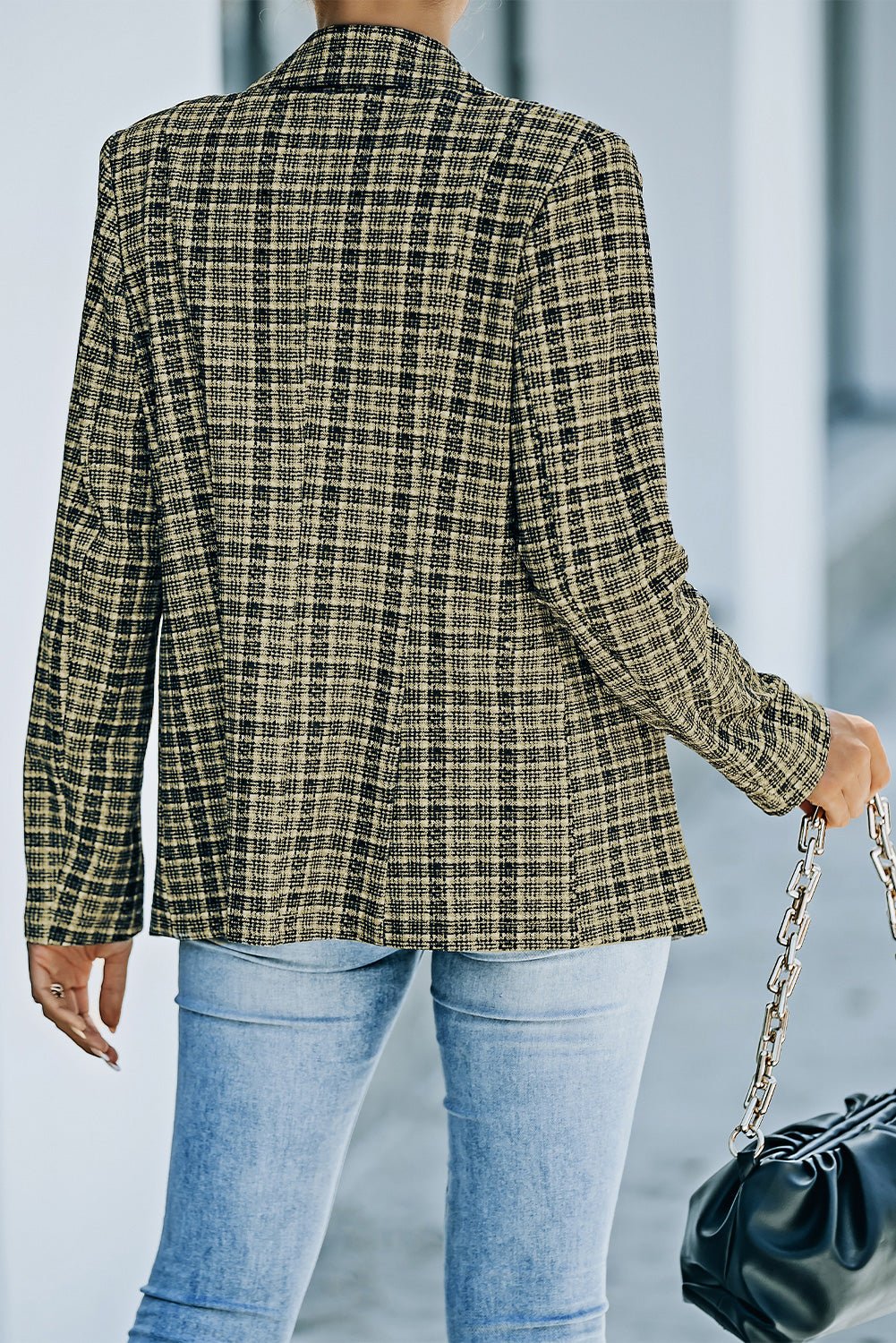 Plaid Double-Breasted Long Sleeve Blazer - Guy Christopher