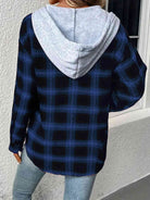 Plaid Drawstring Button Up Hooded Jacket - Guy Christopher