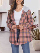 Plaid Drawstring Button Up Hooded Jacket - Guy Christopher