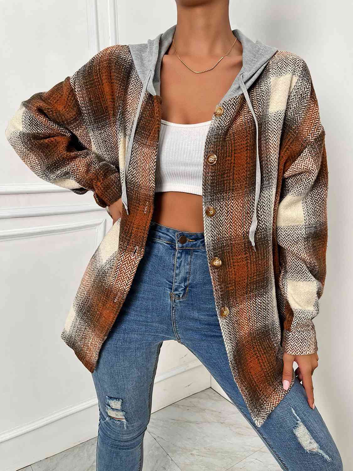 Plaid Drawstring Hooded Jacket - Guy Christopher