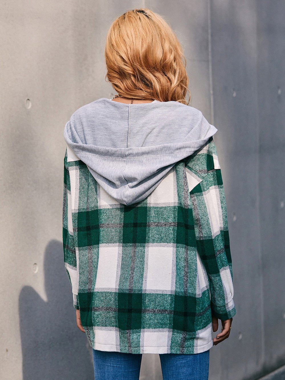 Plaid Dropped Shoulder Hooded Jacket - Guy Christopher