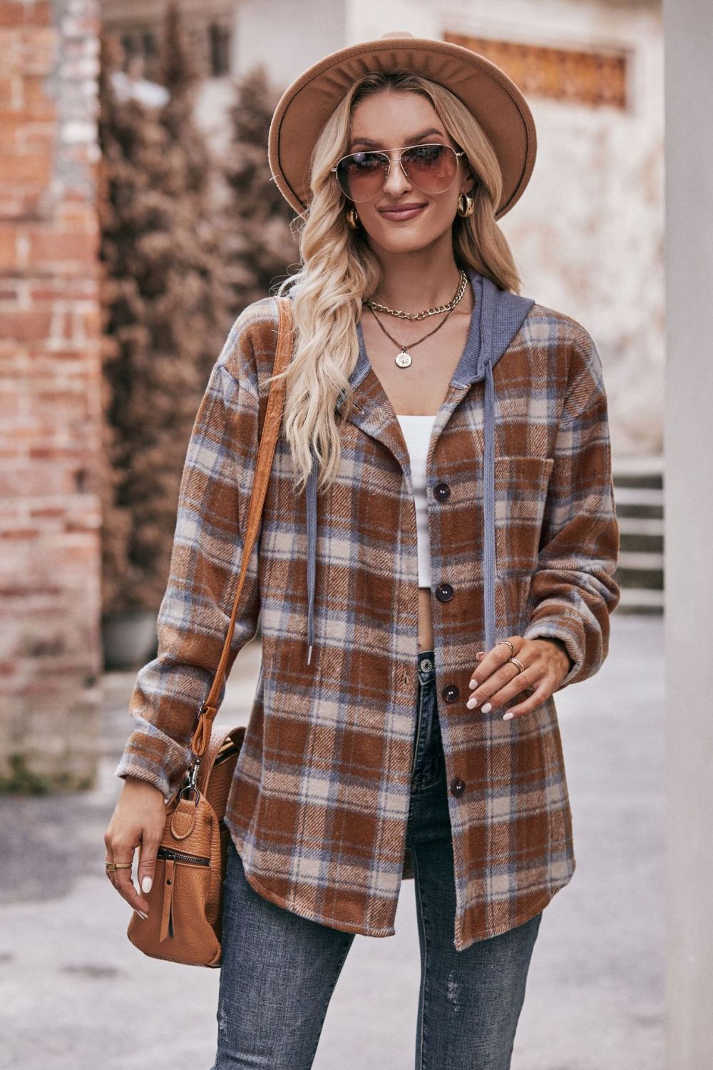 Plaid Dropped Shoulder Hooded Longline Jacket - Guy Christopher