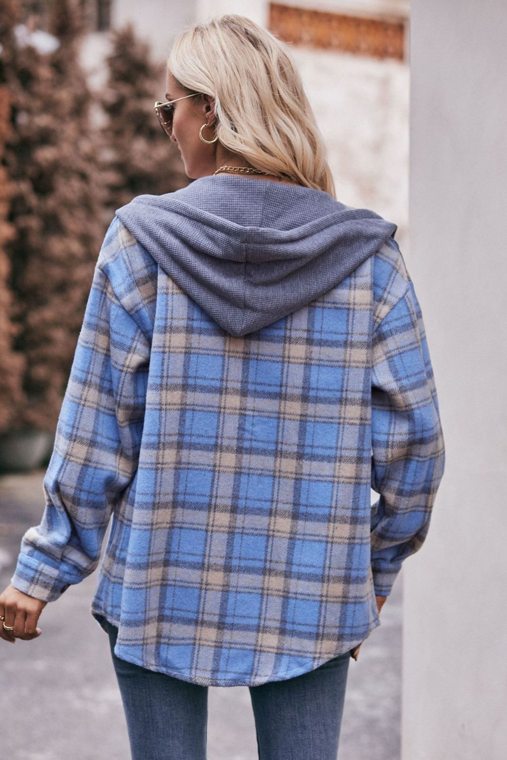 Plaid Dropped Shoulder Hooded Longline Jacket - Guy Christopher