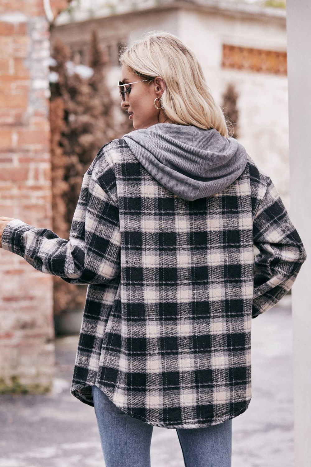 Plaid Dropped Shoulder Hooded Longline Jacket - Guy Christopher