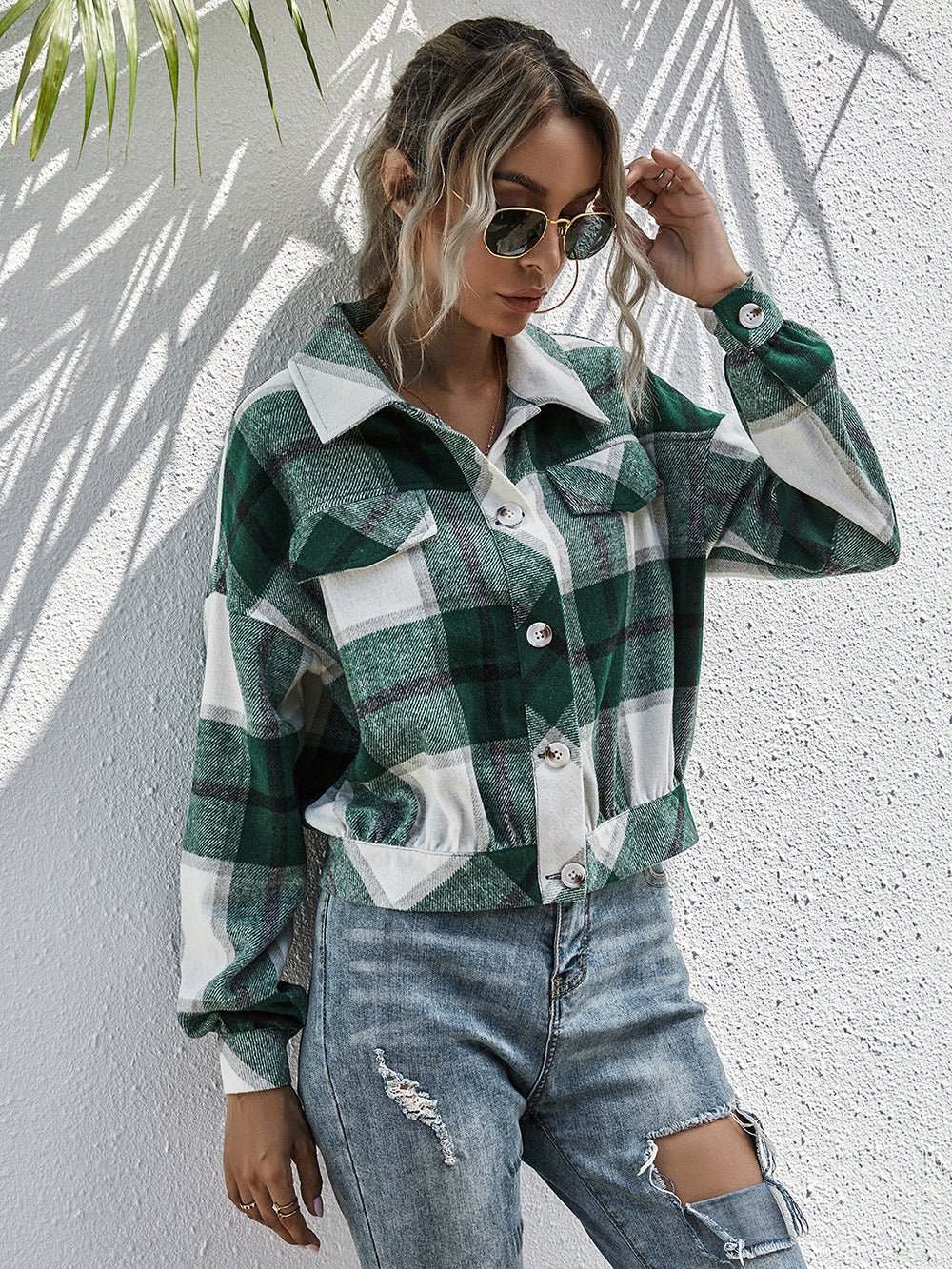 Plaid Dropped Shoulder Shirt Jacket - Guy Christopher