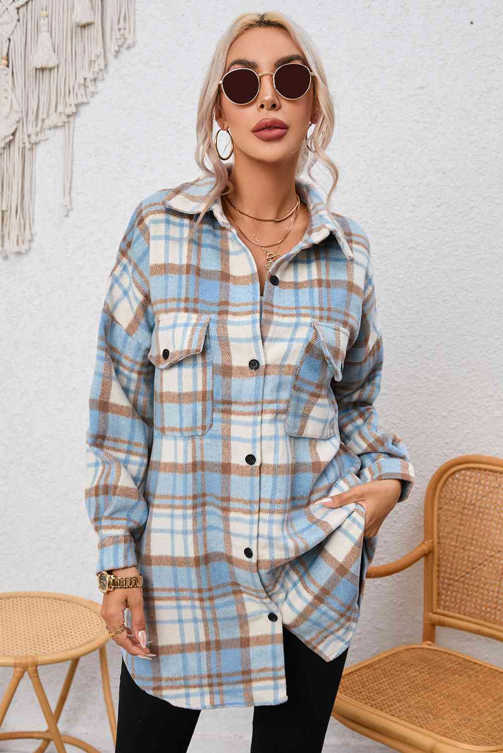 Plaid Dropped Shoulder Shirt Jacket - Guy Christopher