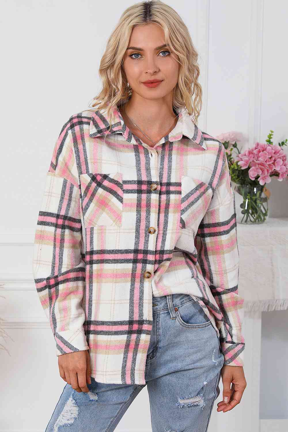 Plaid Dropped Shoulder Shirt Jacket - Guy Christopher