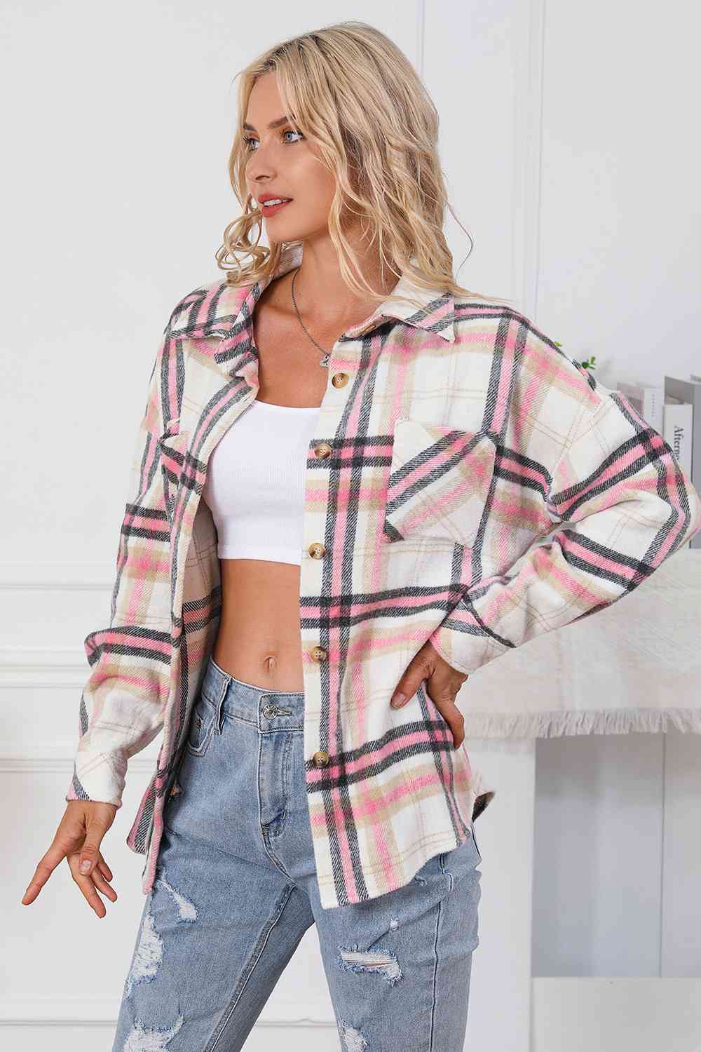 Plaid Dropped Shoulder Shirt Jacket - Guy Christopher