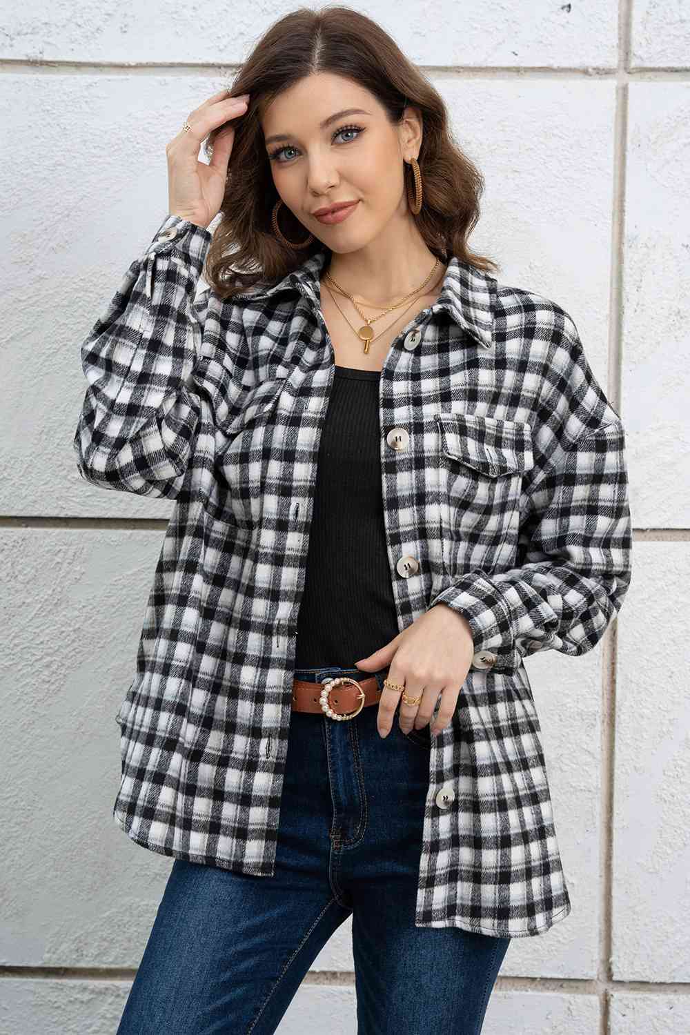 Plaid Dropped Shoulder Shirt Jacket - Guy Christopher