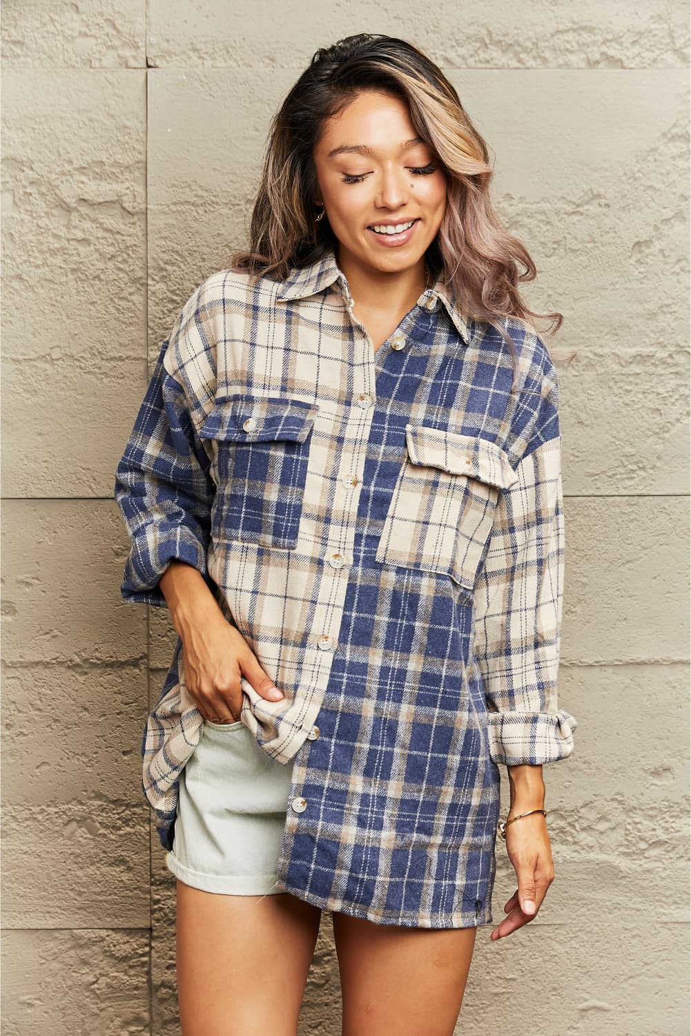 Plaid Dropped Shoulder Shirt Jacket - Guy Christopher