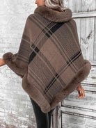 Plaid Faux Fur Trim Poncho - Guy Christopher