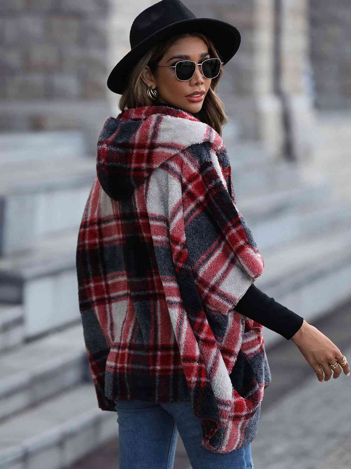 Plaid Hooded Coat with Pockets - Guy Christopher