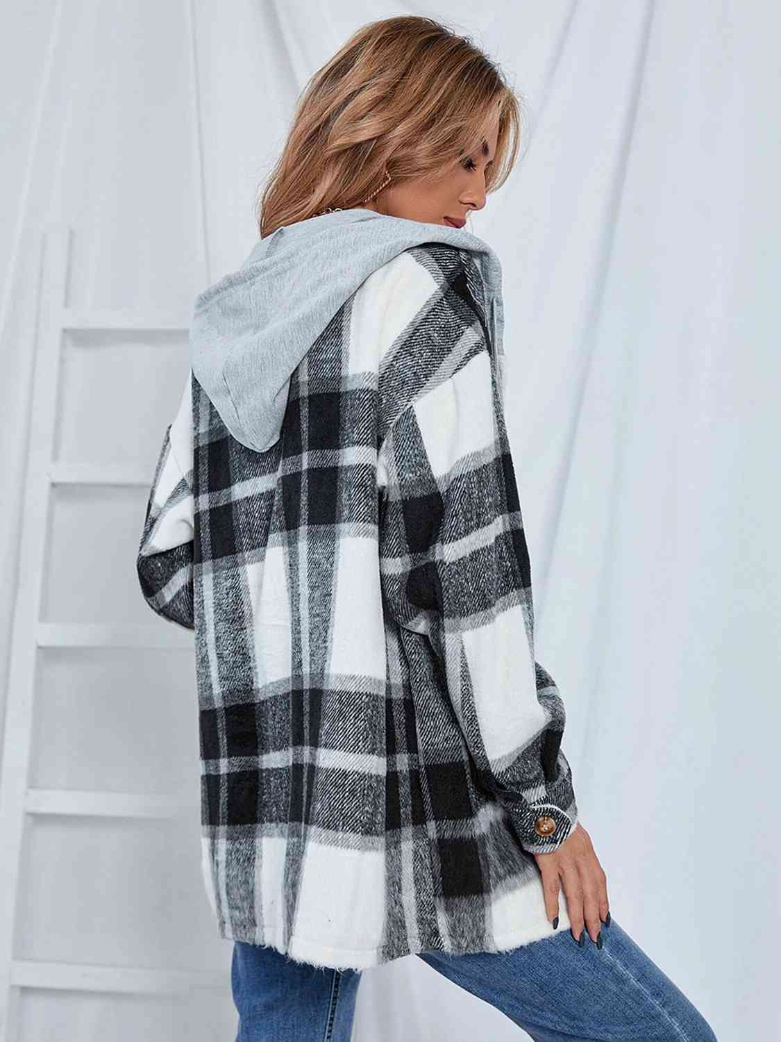 Plaid Hooded Jacket with Pockets - Guy Christopher