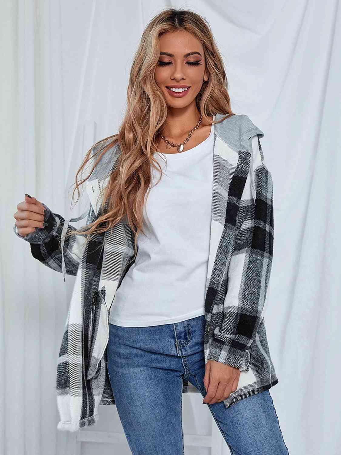 Plaid Hooded Jacket with Pockets - Guy Christopher