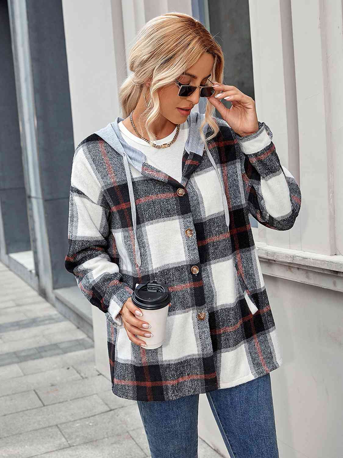 Plaid Hooded Jacket with Pockets - Guy Christopher