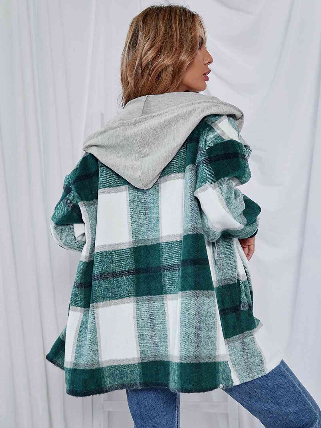 Plaid Hooded Jacket with Pockets - Guy Christopher