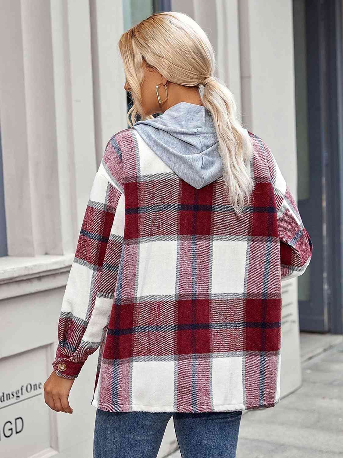 Plaid Hooded Jacket with Pockets - Guy Christopher