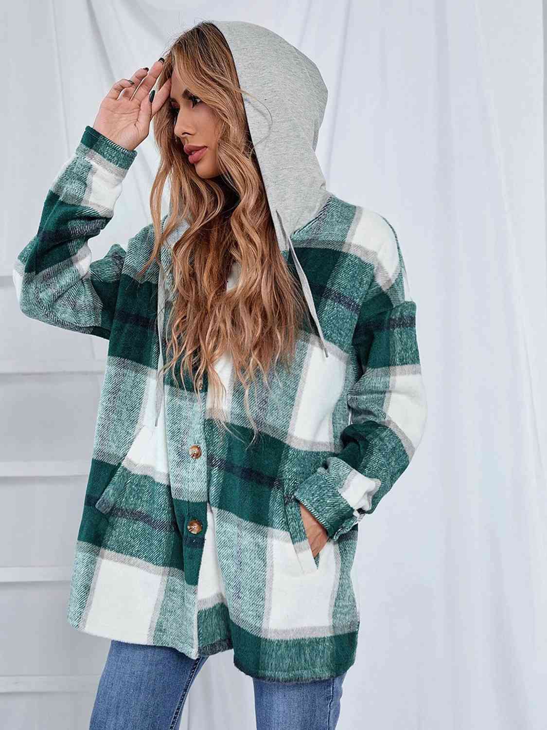 Plaid Hooded Jacket with Pockets - Guy Christopher