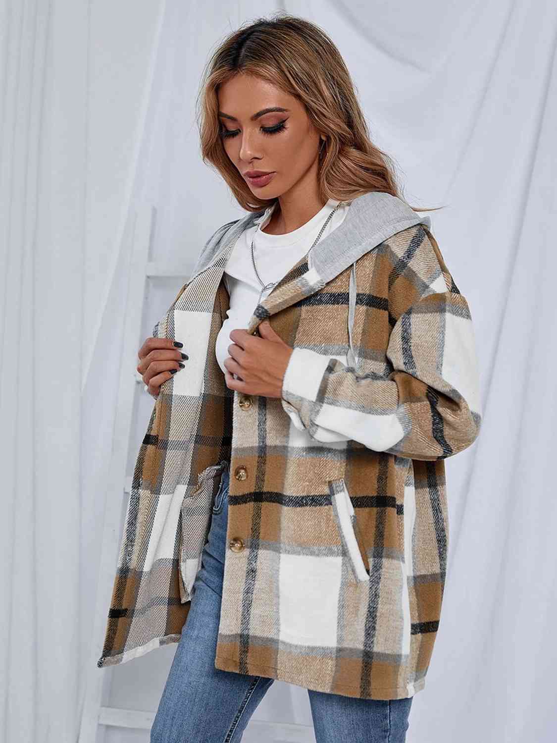 Plaid Hooded Jacket with Pockets - Guy Christopher