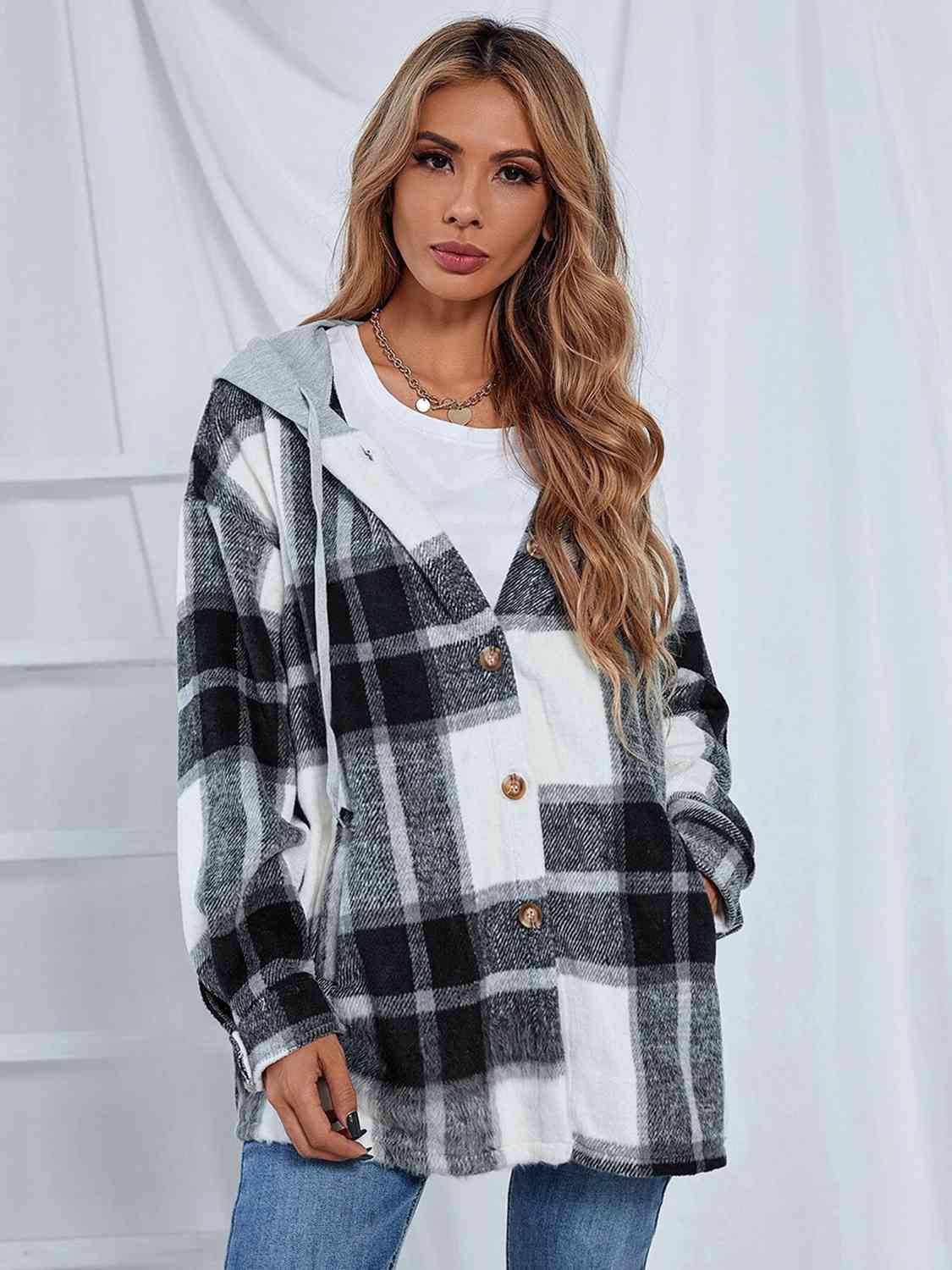 Plaid Hooded Jacket with Pockets - Guy Christopher