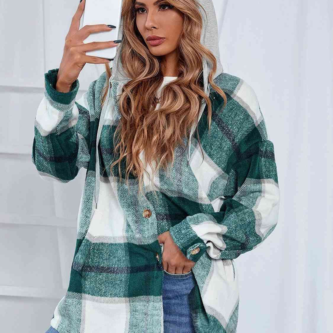 Plaid Hooded Jacket with Pockets - Guy Christopher