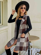 Plaid Lapel Collar Sleeveless Cardigan - Guy Christopher