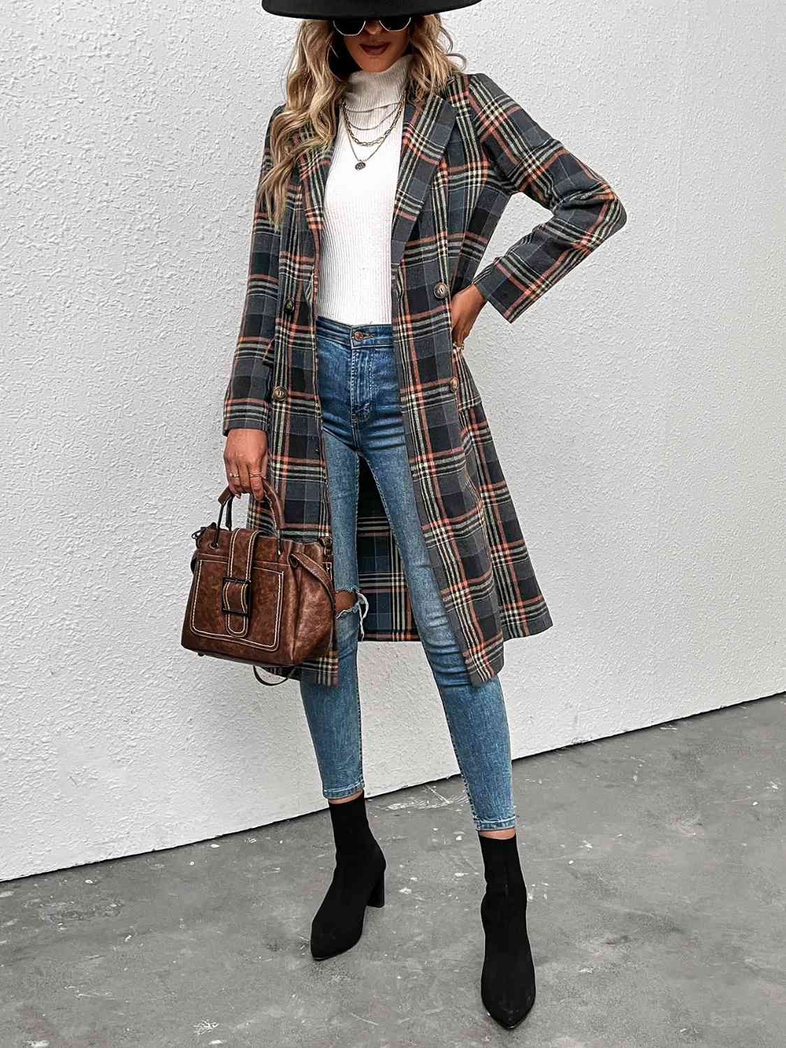 Plaid Lapel Collar Trench Coat - Guy Christopher