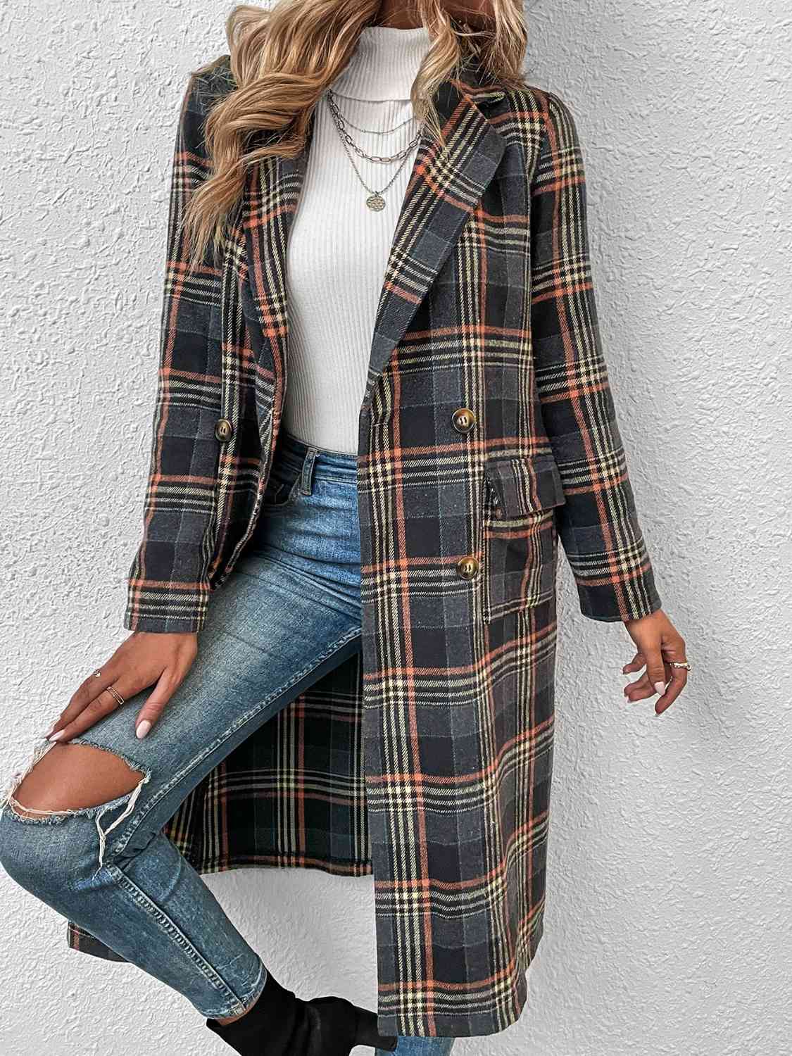 Plaid Lapel Collar Trench Coat - Guy Christopher
