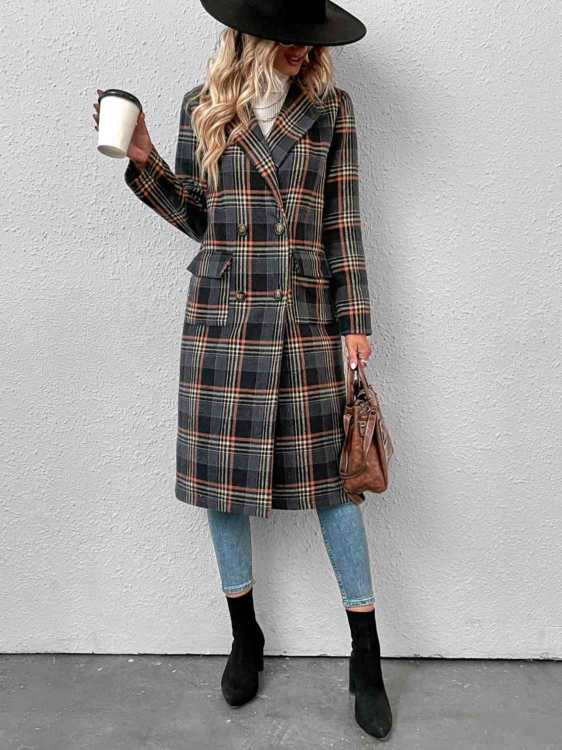 Plaid Lapel Collar Trench Coat - Guy Christopher