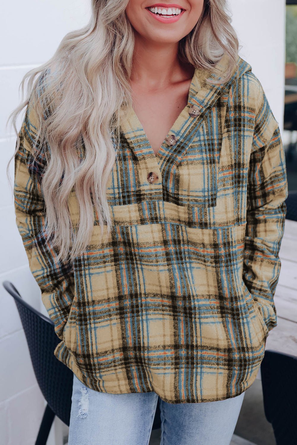 Plaid Long Sleeve Buttoned Hoodie - Guy Christopher