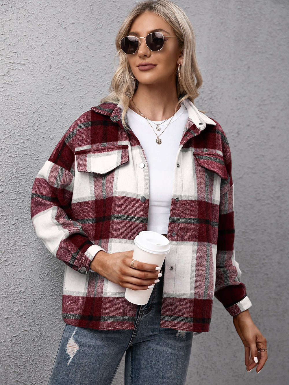 Plaid Long Sleeve Shirt Jacket - Guy Christopher