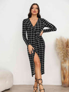 Plaid Long Sleeve Slit Dress - Guy Christopher