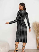 Plaid Long Sleeve Slit Dress - Guy Christopher