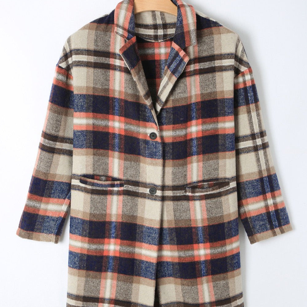 Plaid Longline Jacket with Pockets - Guy Christopher