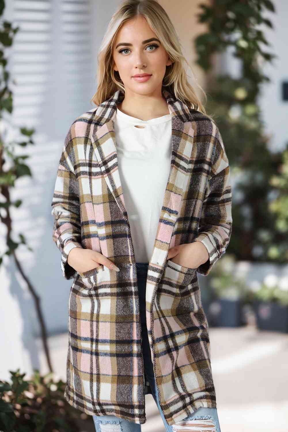 Plaid Longline Jacket with Pockets - Guy Christopher