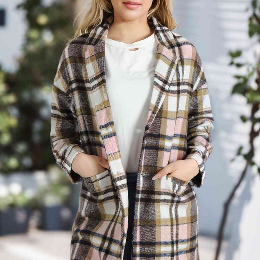 Plaid Longline Jacket with Pockets - Guy Christopher