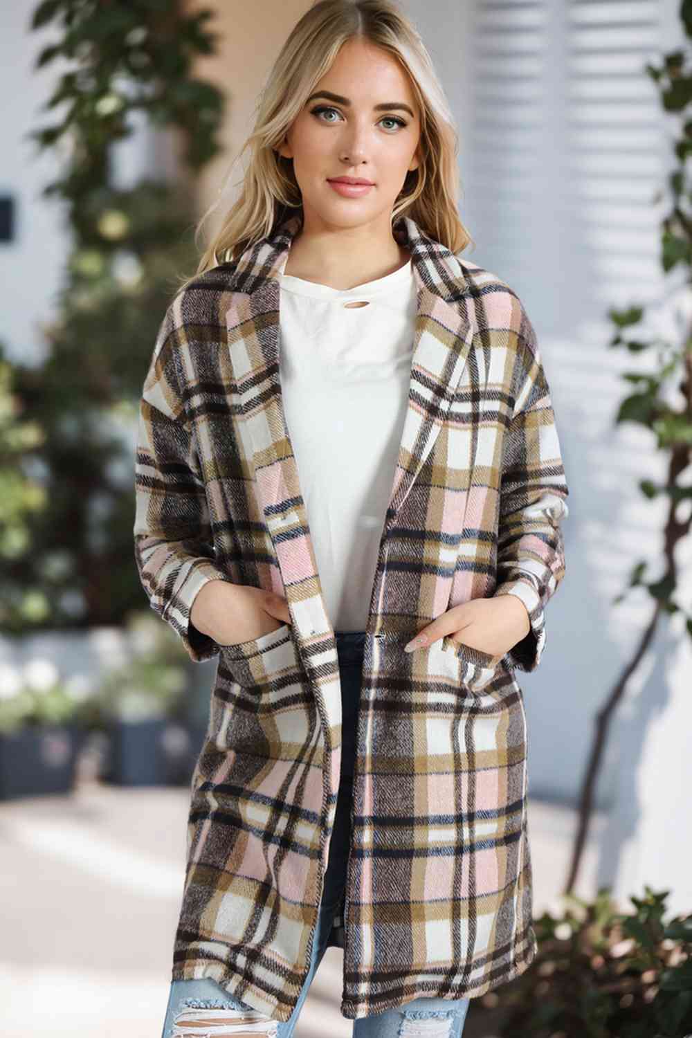 Plaid Longline Jacket with Pockets - Guy Christopher