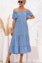 Plaid Off-Shoulder Tiered Midi Dress - Guy Christopher