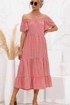 Plaid Off-Shoulder Tiered Midi Dress - Guy Christopher