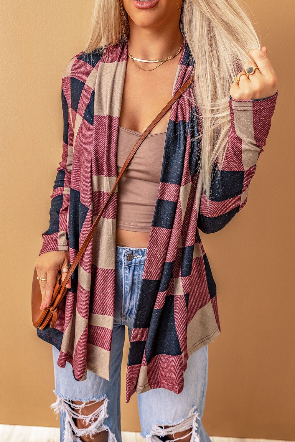 Plaid Open Front Cardigan - Guy Christopher