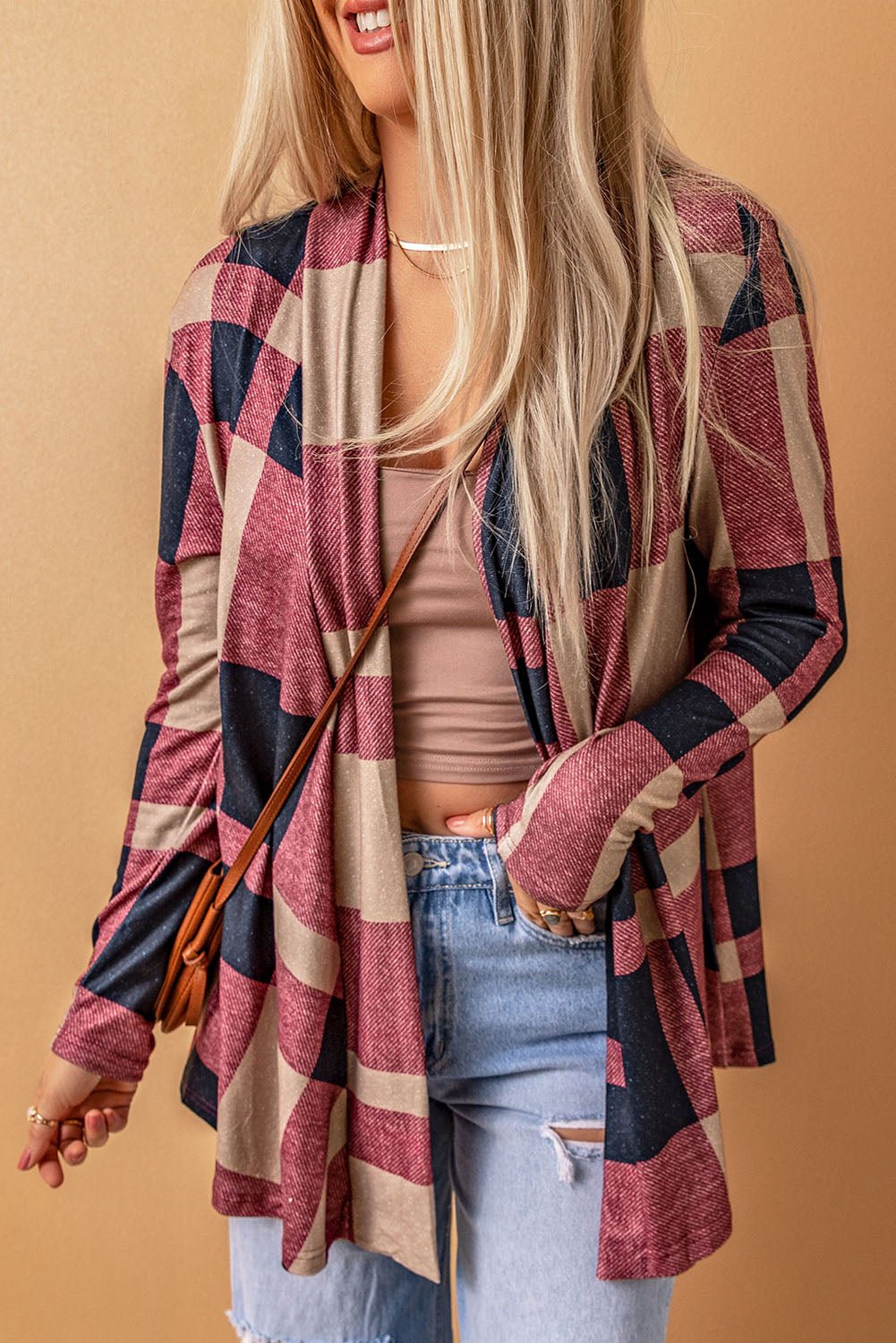 Plaid Open Front Cardigan - Guy Christopher