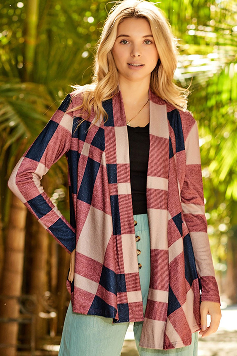 Plaid Open Front Cardigan - Guy Christopher