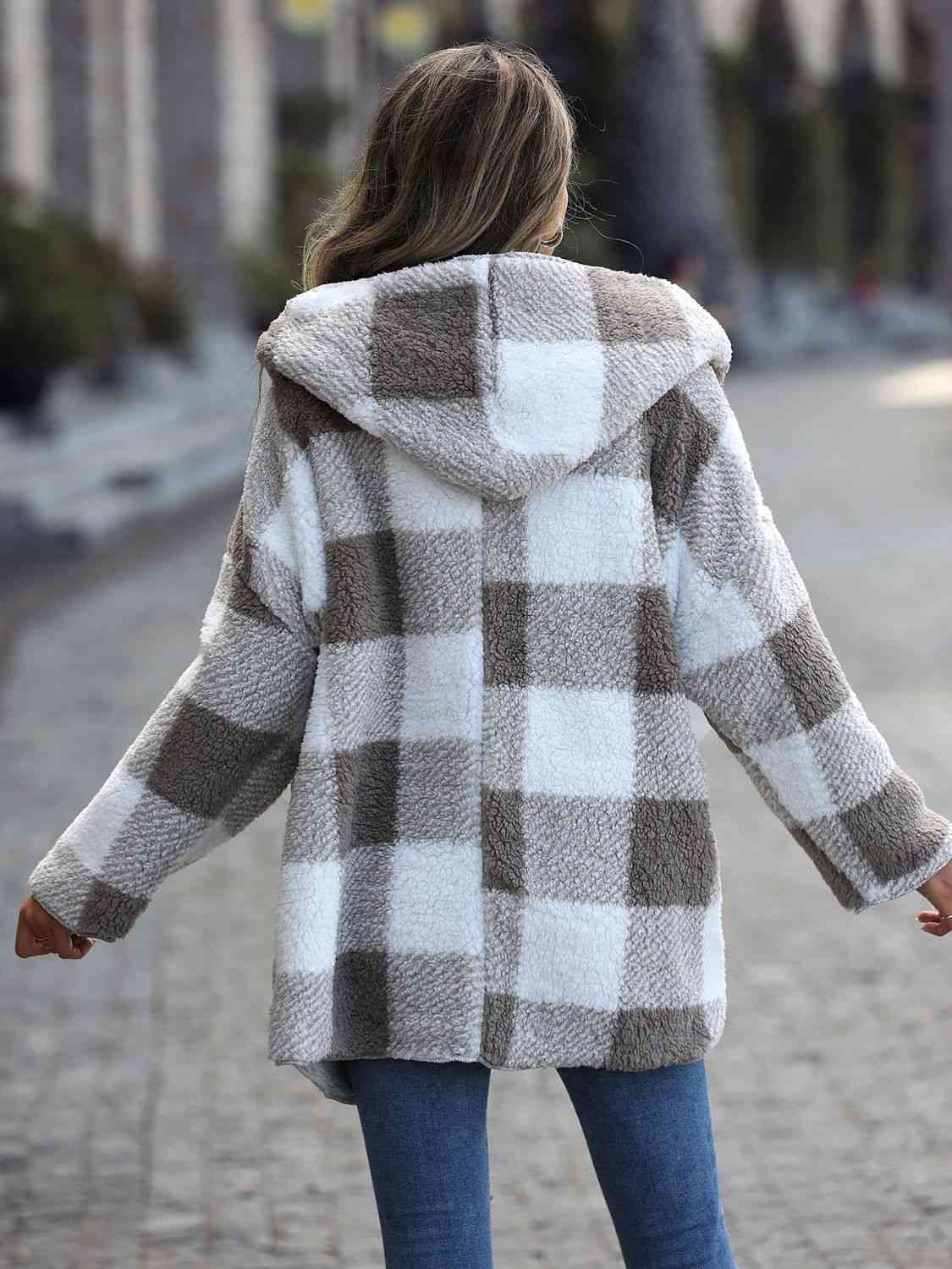 Plaid Open Front Hooded Coat - Guy Christopher