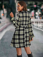 Plaid Tie Front Collared Neck Long Sleeve Dress - Guy Christopher