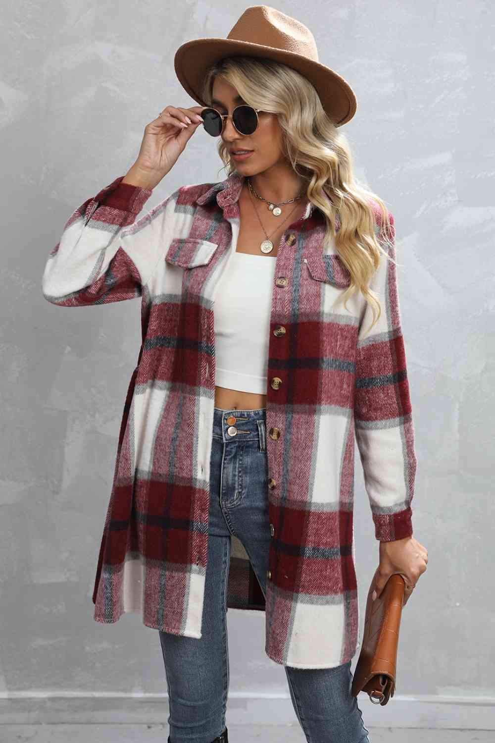 Plaid Tie Waist Longline Jacket - Guy Christopher