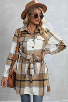 Plaid Tie Waist Longline Jacket - Guy Christopher