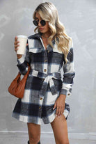 Plaid Tie Waist Longline Jacket - Guy Christopher