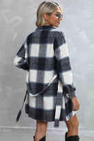 Plaid Tie Waist Longline Jacket - Guy Christopher